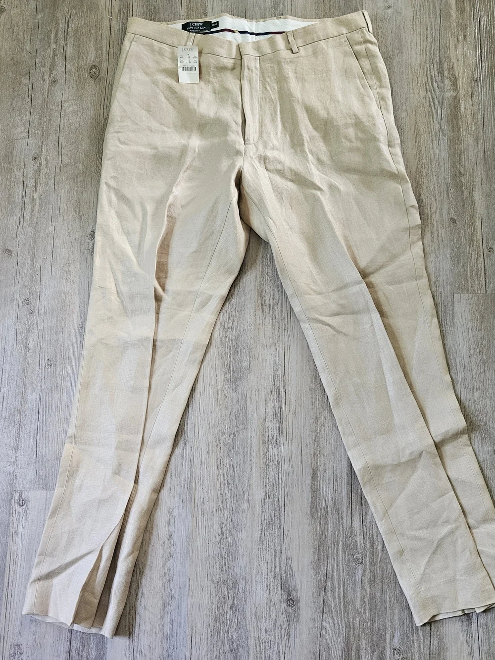 NWT J. Crew Men’s Tan 100% Irish Linen Straight Fit Pleated Dress Pants 36x32